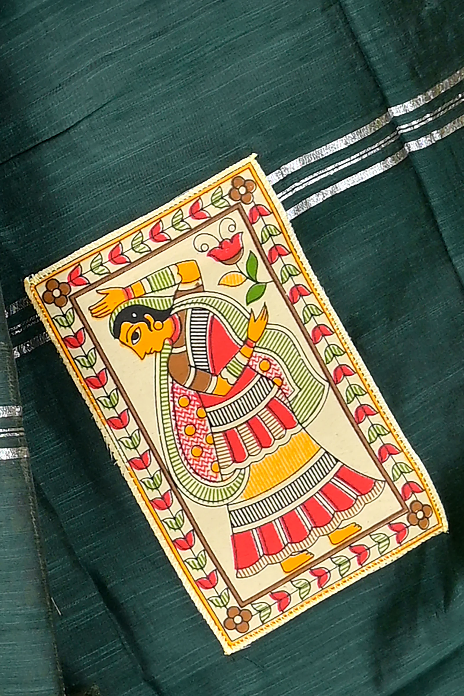 Dark Green Cotton Blended Parija Applique Saree (325)